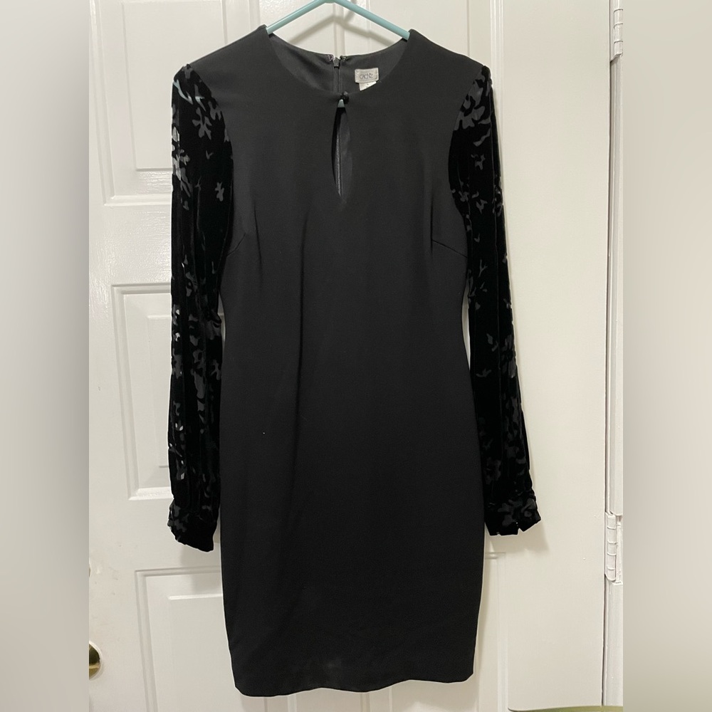 Vintage Fashion Cache Classic Black Fitted Sheer Sleeves Spandex Modest Dress 8